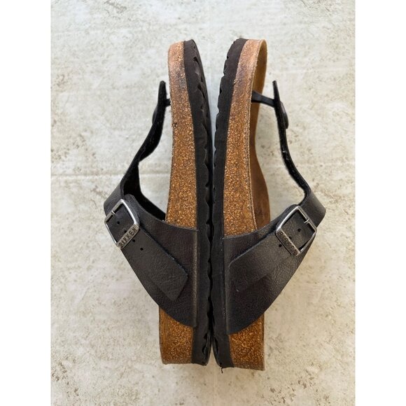 Birkenstock Womens Sz 39 Black Leather Gizeh Thong Sandals Adjustable Strap - Picture 8 of 9